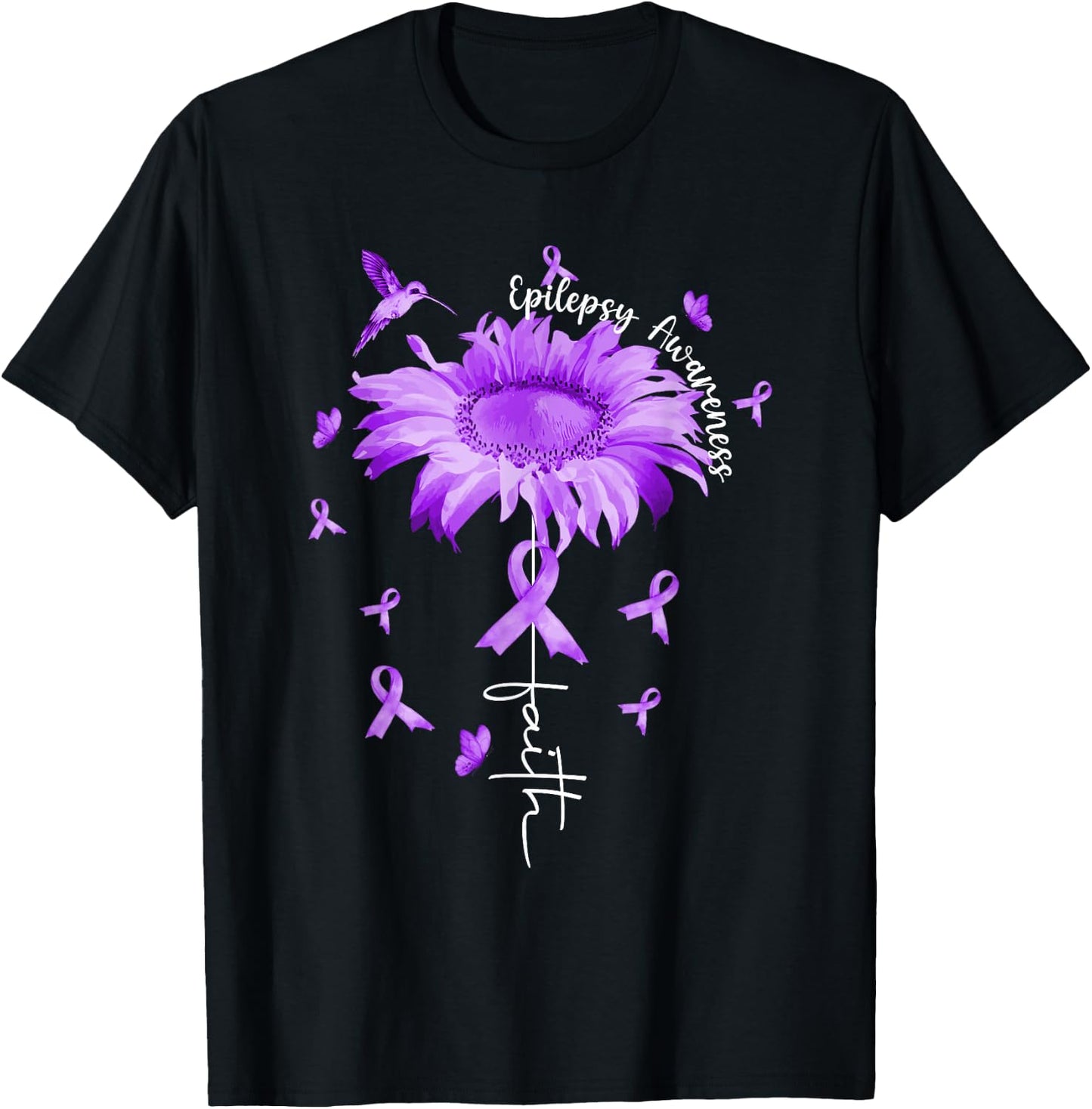 Purple Ribbon Daisy Faith - Epilepsy Awareness Gift T-Shirt - T-Shirt | Black