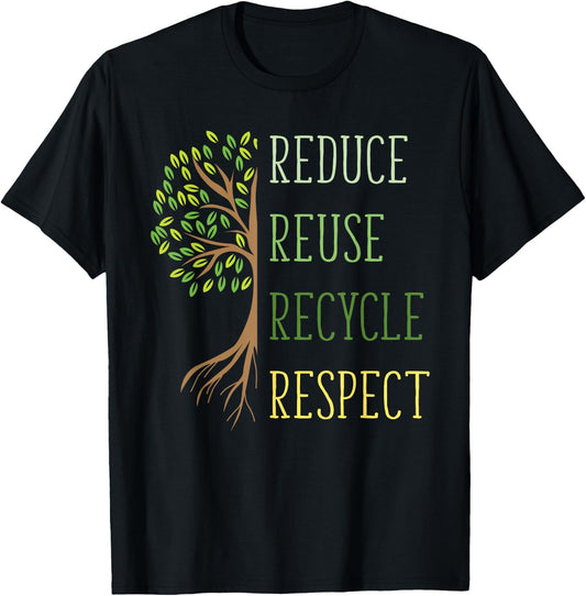Earth Day Shirt Reduce Reuse Recycle Environmental Ecology T-Shirt - T-Shirt | Black