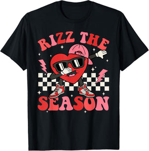 Rizz The Season Valentine Dabbing Heart Valentine Rizzler T-Shirt - T-Shirt | Black