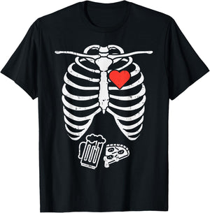 Skeleton X-Ray Pizza Beer Funny Halloween Pregnancy Men Dad T-Shirt - T-Shirt | Black