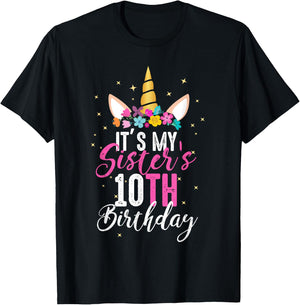 Its My Sisters 10th Birthay Sibling Gift Unicorn Birthday T-Shirt - T-Shirt | Black