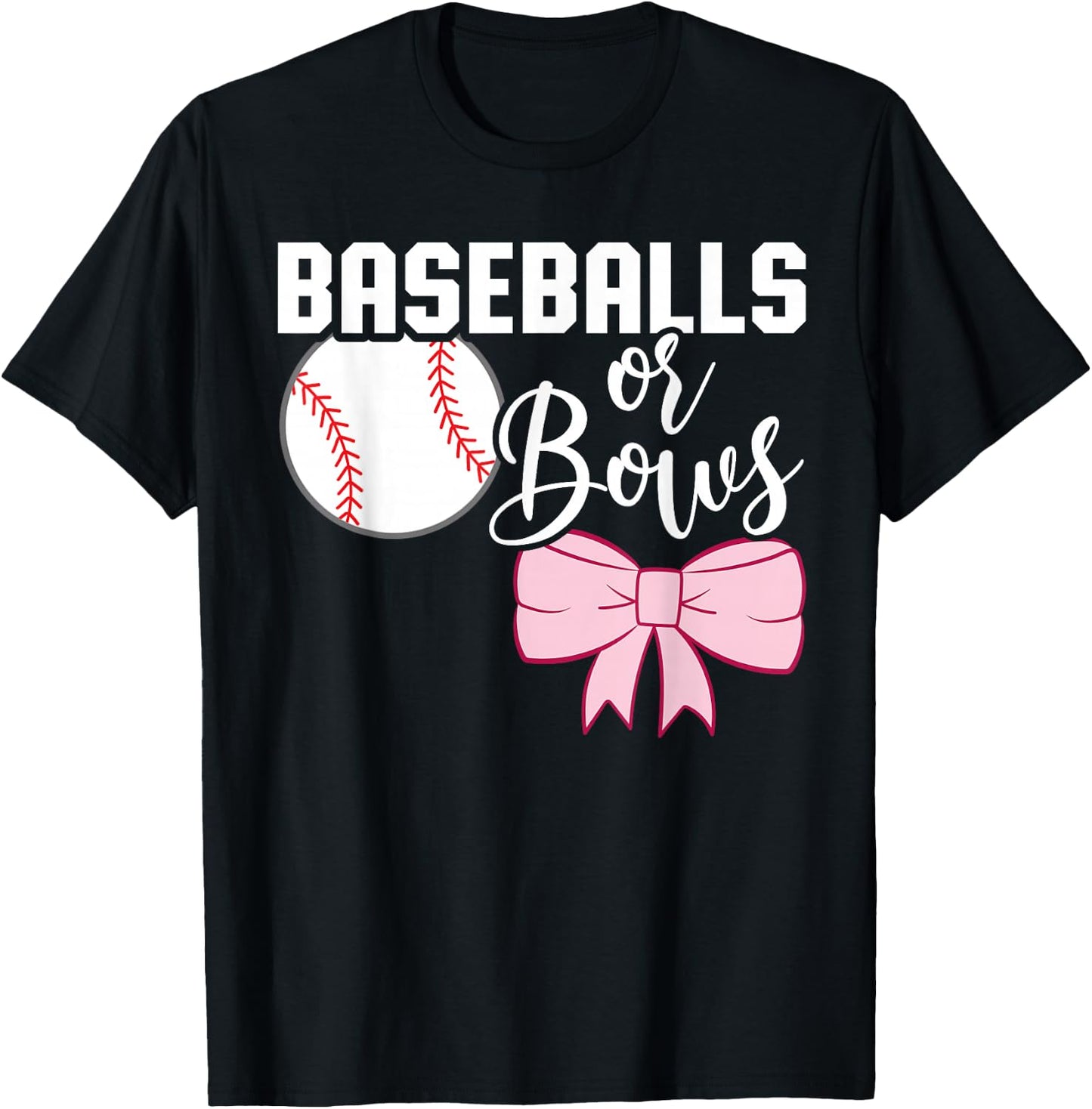 Cute Baseballs or Bows Gender Reveal - Team Boy or Team Girl T-Shirt - T-Shirt | Black