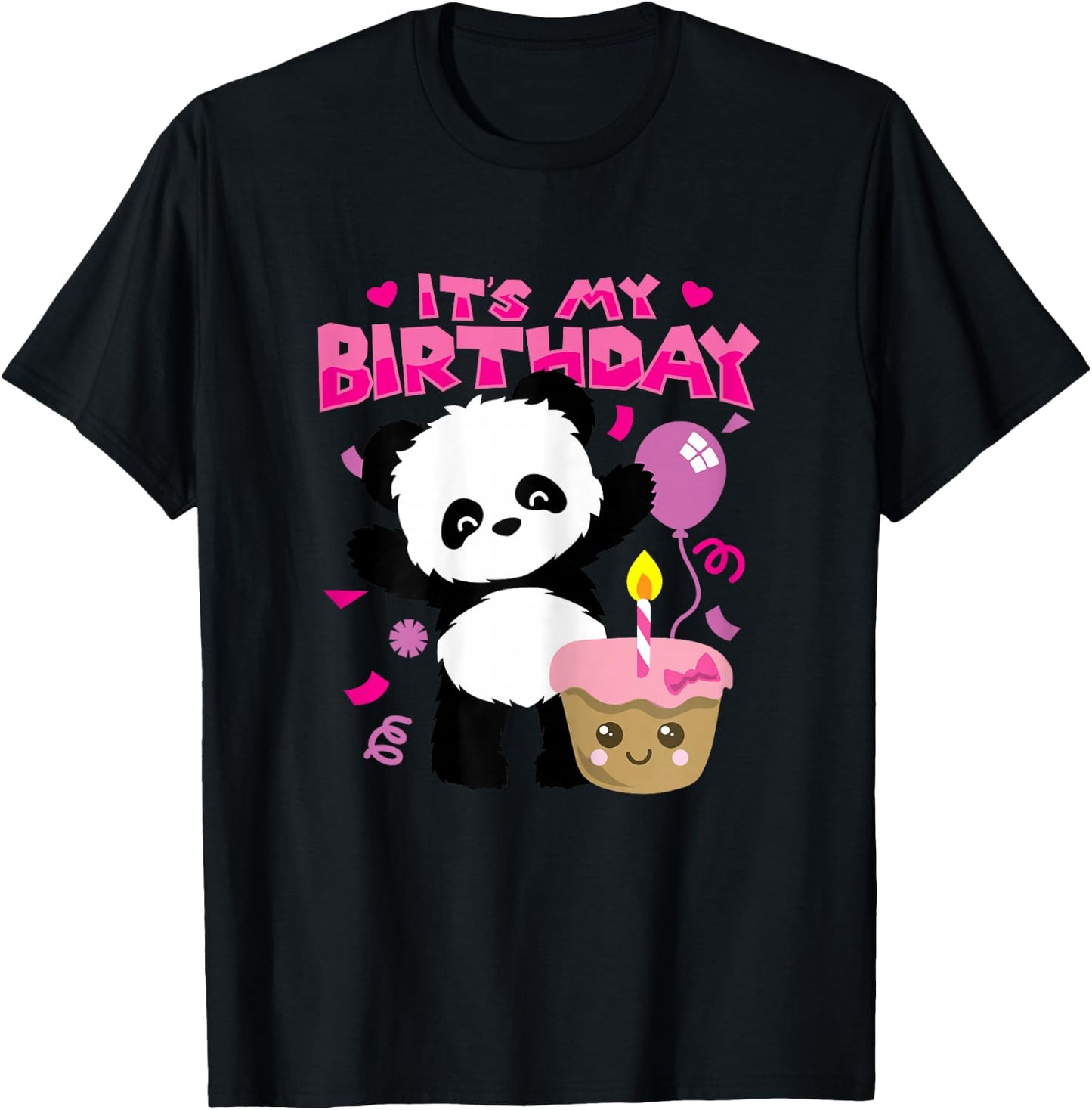 Panda It's My Birthday Party Gift Girls T-Shirt - T-Shirt | Black