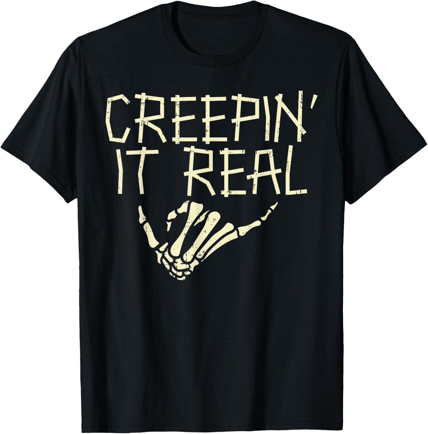 Creepin It Real Skeleton Hand Funny Halloween Men Women T-Shirt - T-Shirt | Black