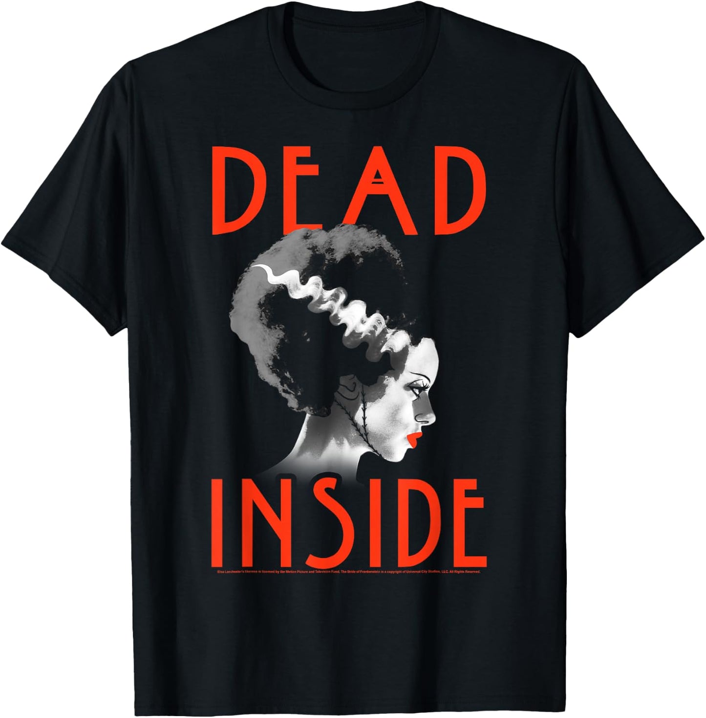 Universal Monsters Bride Of Frankenstein Dead Inside Profile T-Shirt - T-Shirt | Black