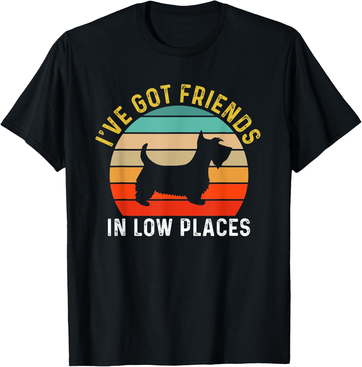 I've Got Friends In Low Places Scottie Funny Dog Retro Women Kids T-Shirt - T-Shirt | Black