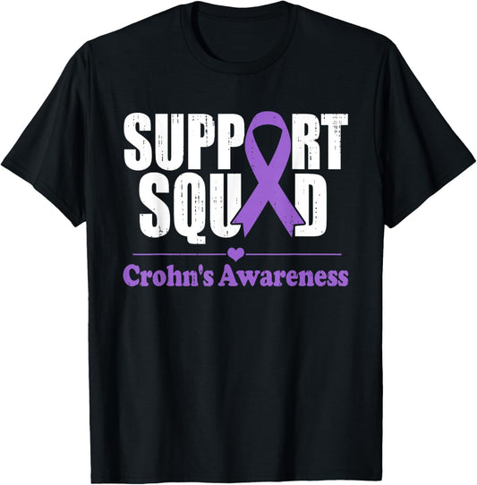 Support Crohns Disease Squad Purple Ribbon Crohn's Awareness T-Shirt - T-Shirt | Black