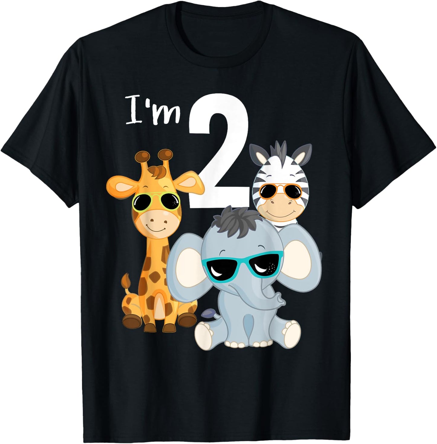 Cool Safari Animals 2nd Birthday Party 2 Year Old Toddler T-Shirt - T-Shirt | Black