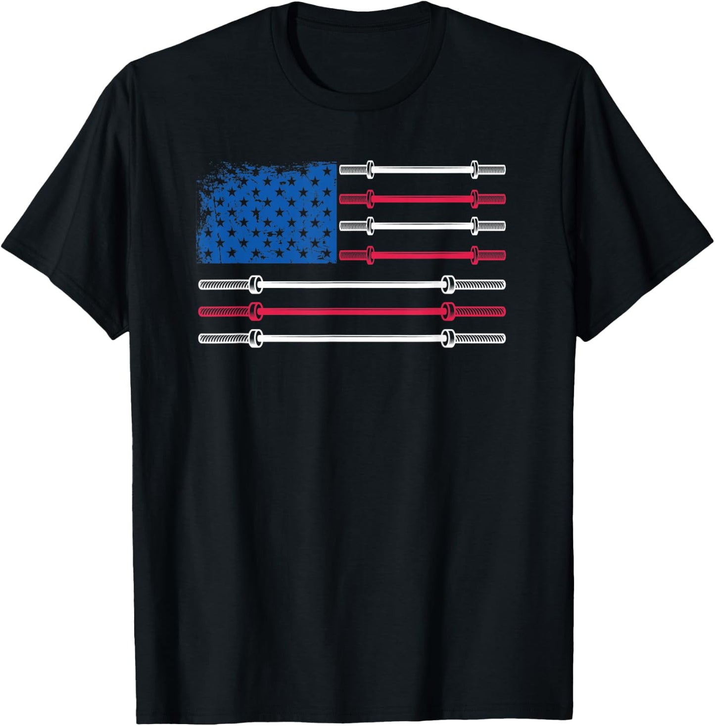 US Flag Weightlifting Barbell Patriotic Love Fitness Gym T-Shirt - T-Shirt | Black