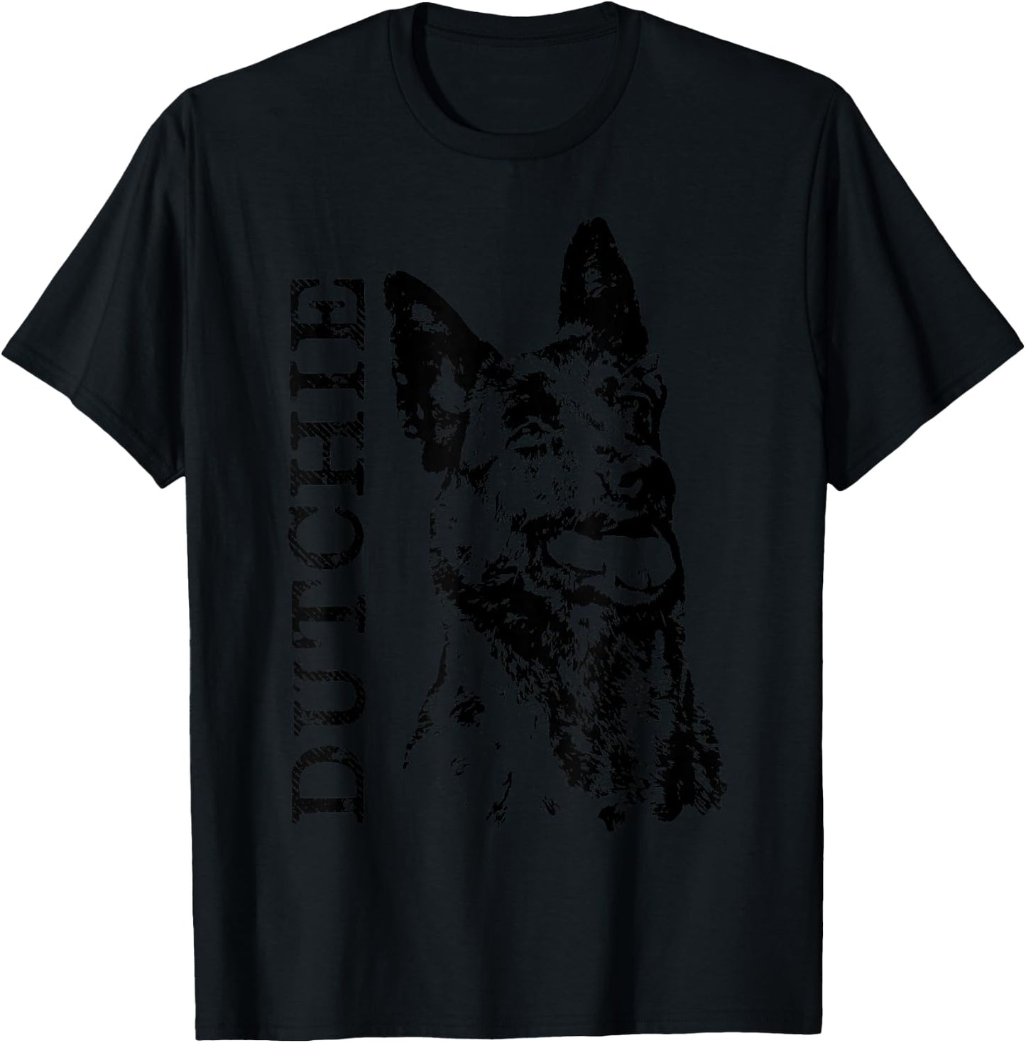 K9PrintArt Dutchie - Dutch Shepherd Dutchie , Men's Grey Small Classic Fit Short Sleeve Collarless Modern T-Shirt - T-Shirt | Black