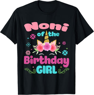 Noni of The Birthday Girl Unicorn Flower Grandma T-Shirt - T-Shirt | Black