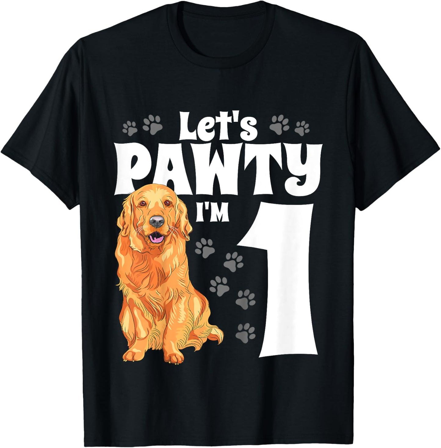 1 Year Old Golden Retriever Dog Birthday Pawty Dogs 1st Gift T-Shirt - T-Shirt | Black