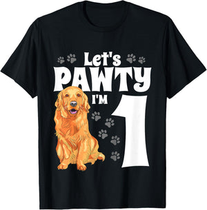 1 Year Old Golden Retriever Dog Birthday Pawty Dogs 1st Gift T-Shirt - T-Shirt | Black