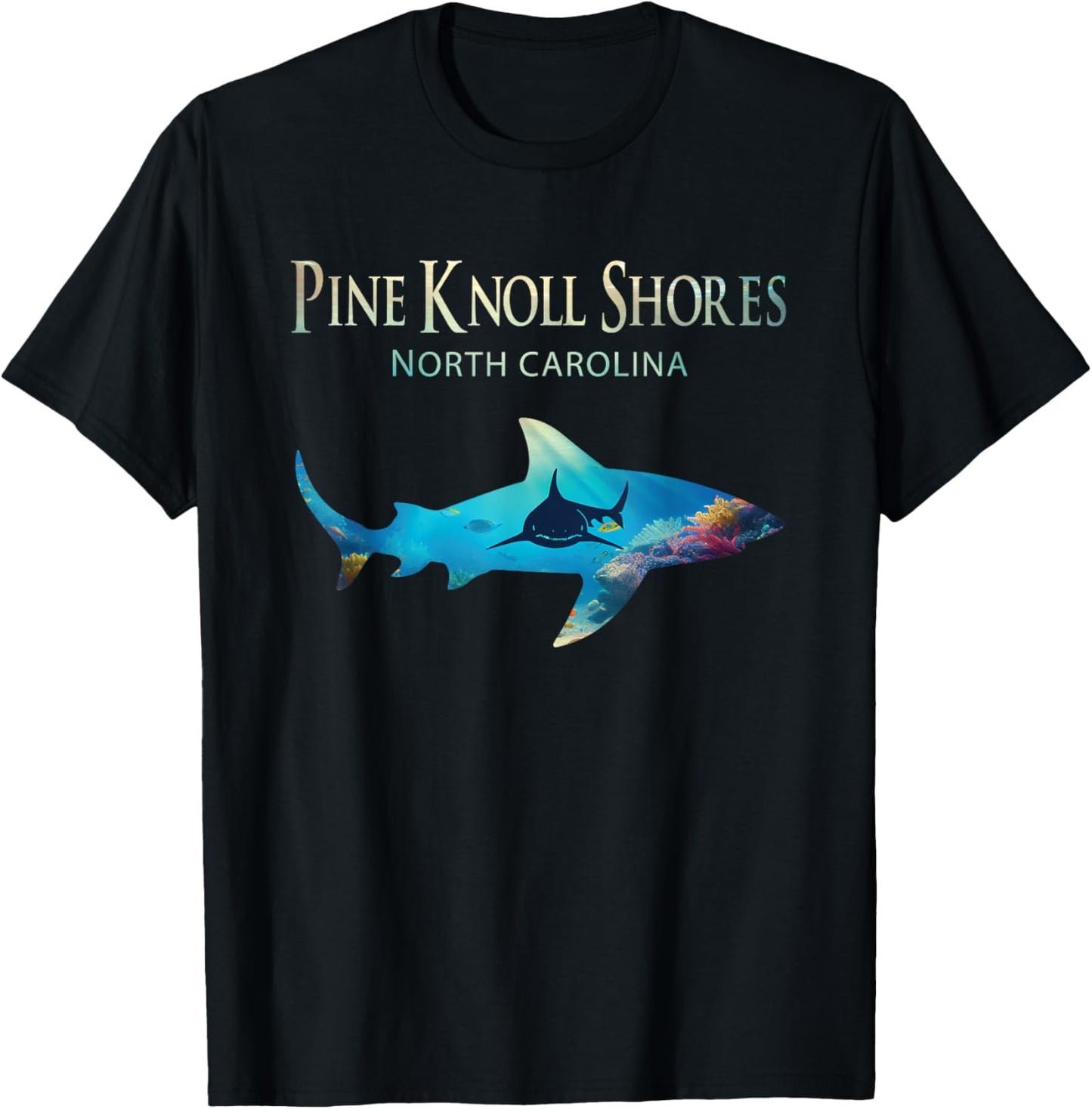Pine Knoll Shores Retro Pine Knoll Shores Nc Shark T-Shirt - T-Shirt | Black