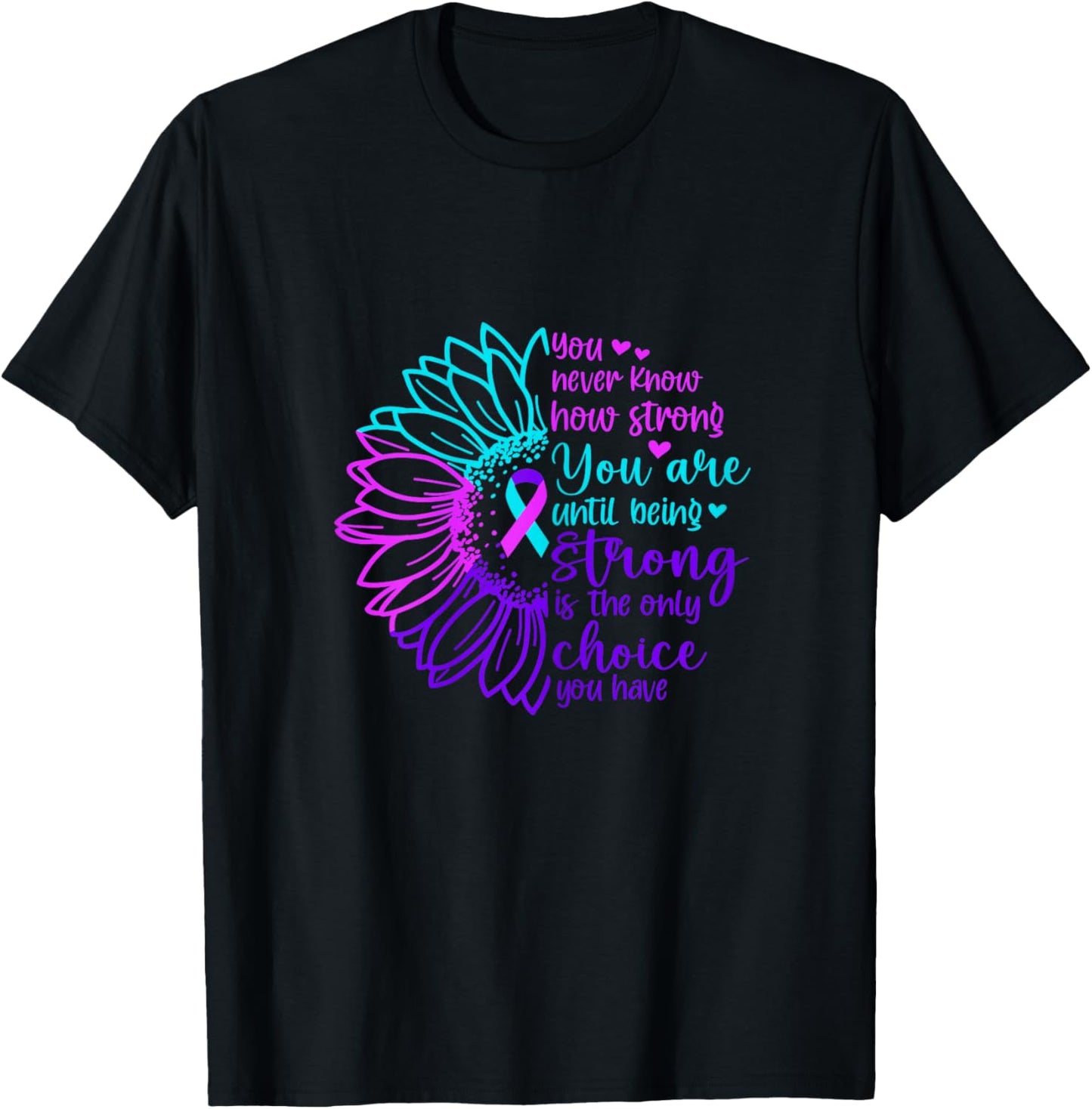 Sunflower Thyroid Cancer Strong Awareness Ribbon T-Shirt - T-Shirt | Black