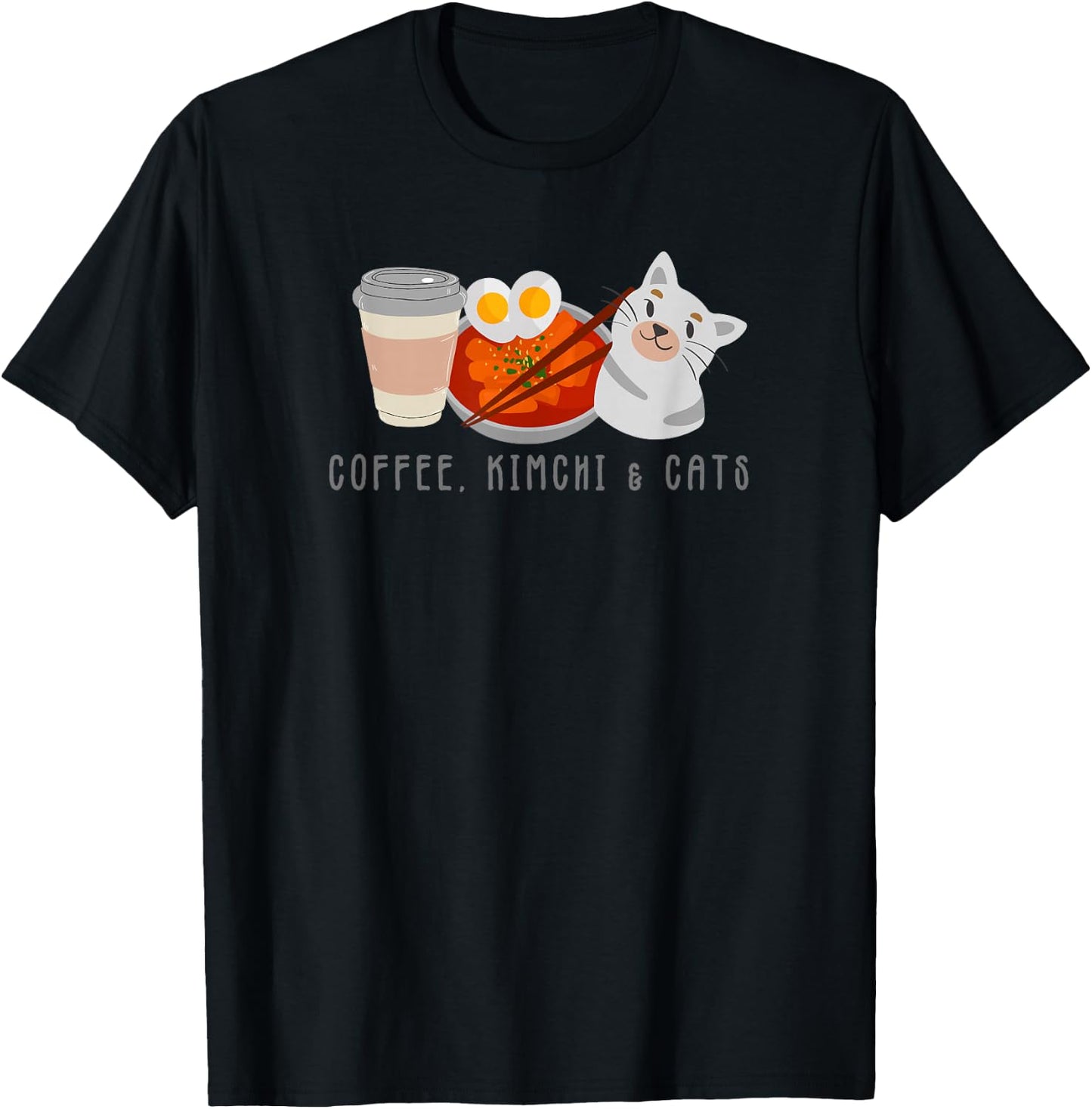 Coffee Kimchi Cats Cute I Love Kimchi South Korean Kpop T T-Shirt - T-Shirt | Black