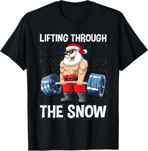 Lifting Through The Snow Gym Fitness Christmas Men Women T-Shirt - T-Shirt | Black