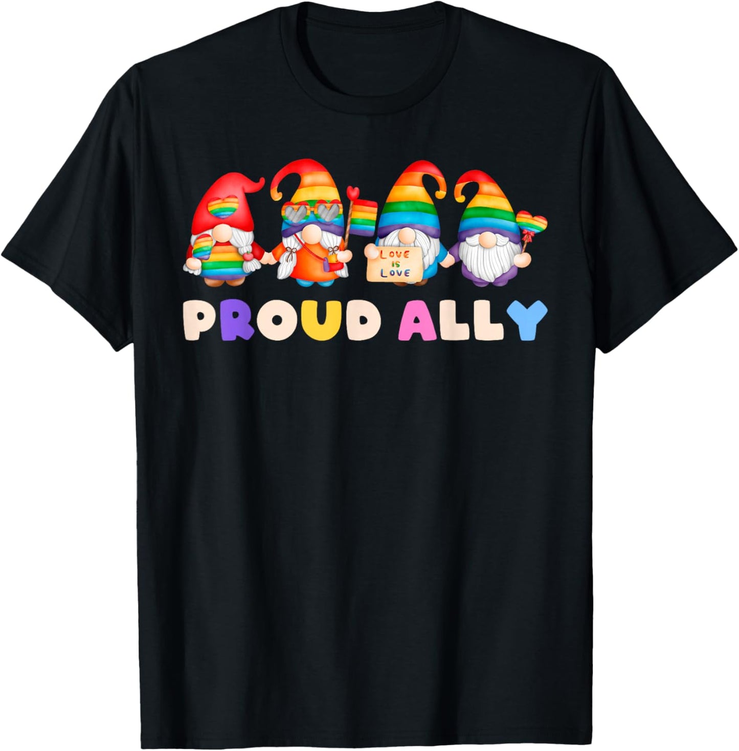 Proud Ally, Zwerge, LGBT Stolz, Regenbogenfarben, Straight T-Shirt - T-Shirt | Black