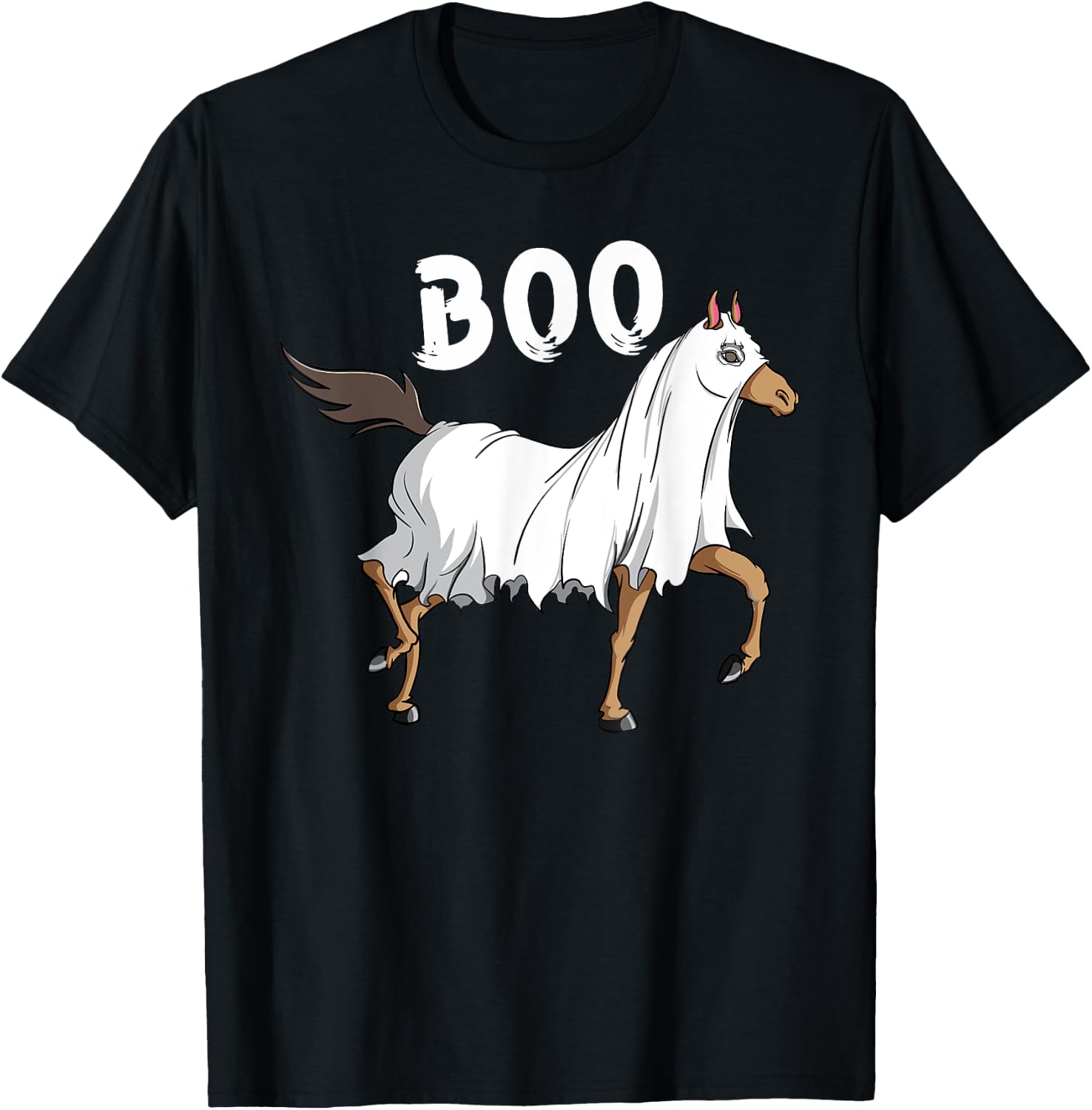 Horse Ghost Boo | Equestrian Horse Lover Farmer Halloween T-Shirt - T-Shirt | Black