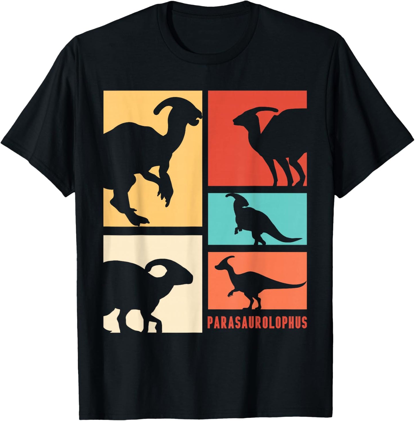 Parasaurolophus Dinosaur Parasaurolophuses Silhouette Retro T-Shirt - T-Shirt | Black