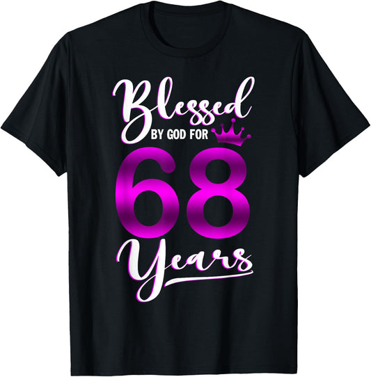 Vintage Blessed by God For 68 Years Old Happy 68th Birthday T-Shirt - T-Shirt | Black