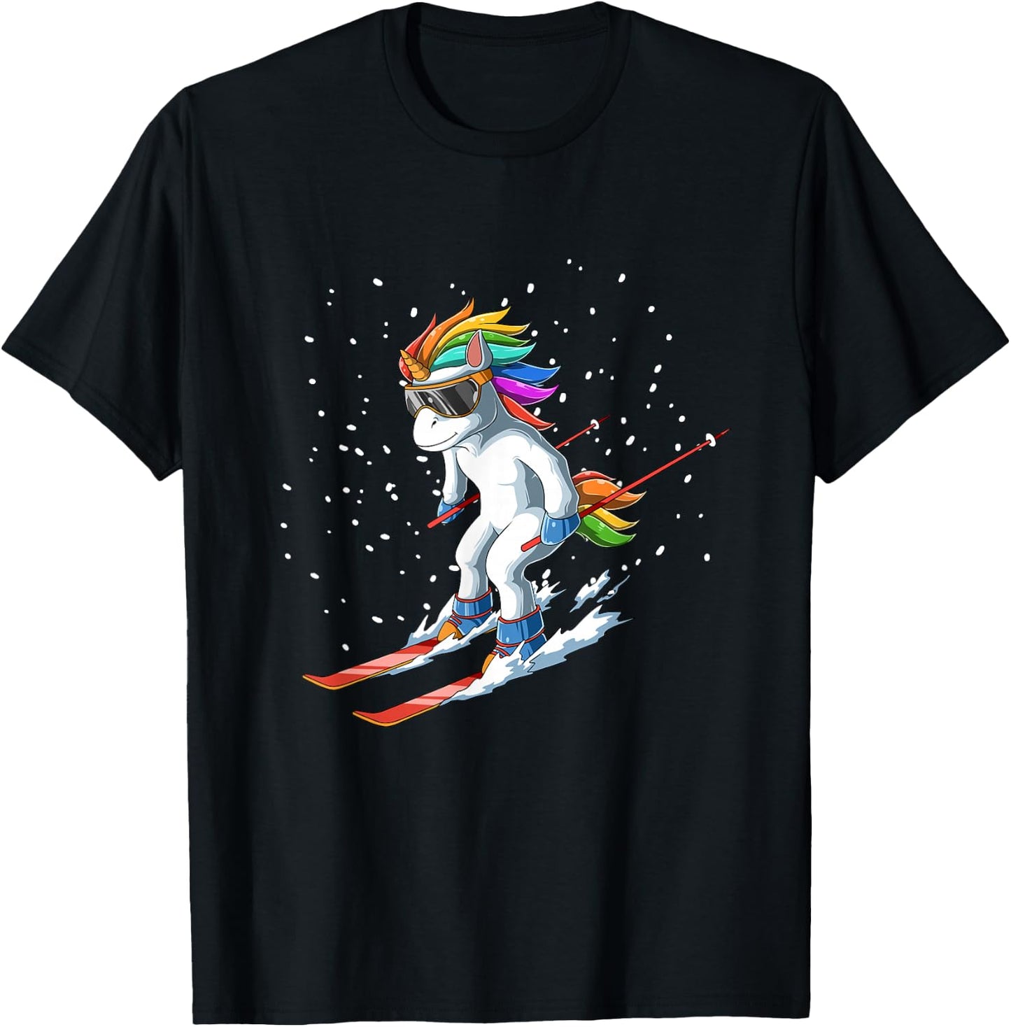 Unicorn on Ski - Funny Ski Gift T-Shirt - T-Shirt | Black