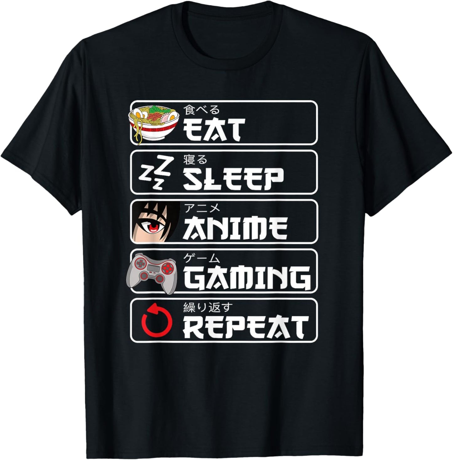 Eat Sleep Anime Gaming Repeat Anime Manga Otaku Men Boys T-Shirt - T-Shirt | Black