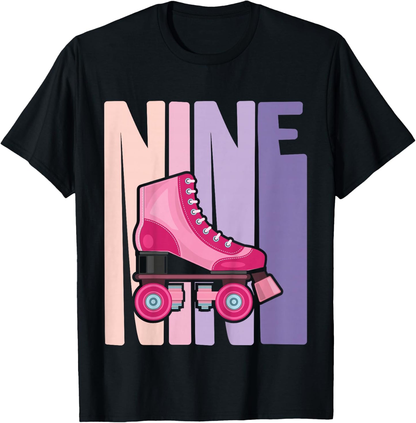 9 Year Old Cute Roller Skating Birthday Girl 9th B-day T-Shirt - T-Shirt | Black