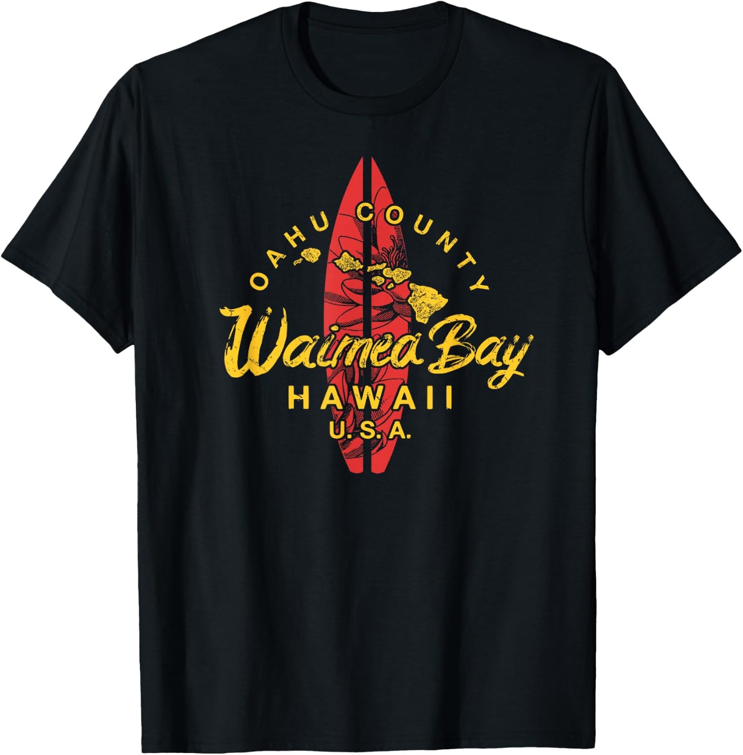 Waimea Bay Hawaii North Shore Hawaiian Surfing Vintage T-Shirt - T-Shirt | Black