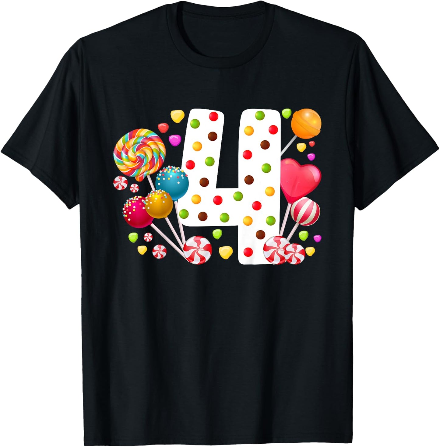 Kids 4th Candy Birthday Party Four Year Old Girl Candy T-Shirt - T-Shirt | Black