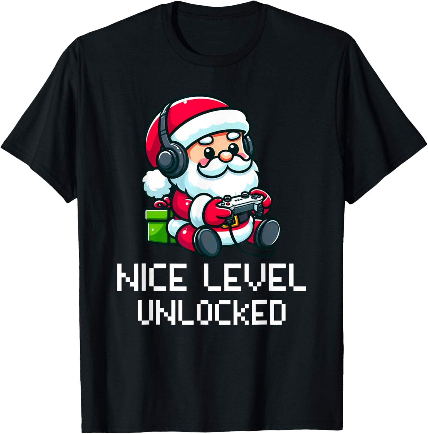Santa Claus Playing Video Game Funny Nice Level Unlocked T-Shirt - T-Shirt | Black
