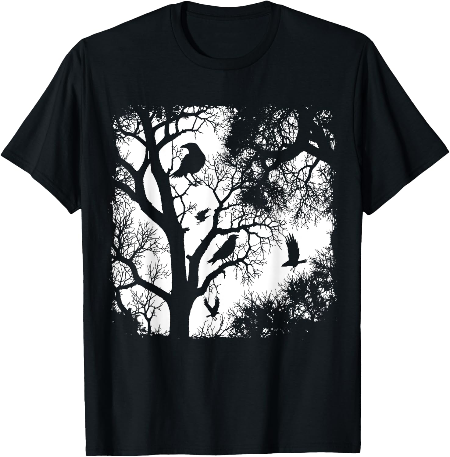 Gothic Raven Tree Dark Forest Crow Night Wilderness Aesthe T-Shirt - T-Shirt | Black