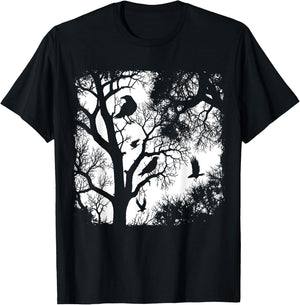 Gothic Raven Tree Dark Forest Crow Night Wilderness Aesthe T-Shirt - T-Shirt | Black