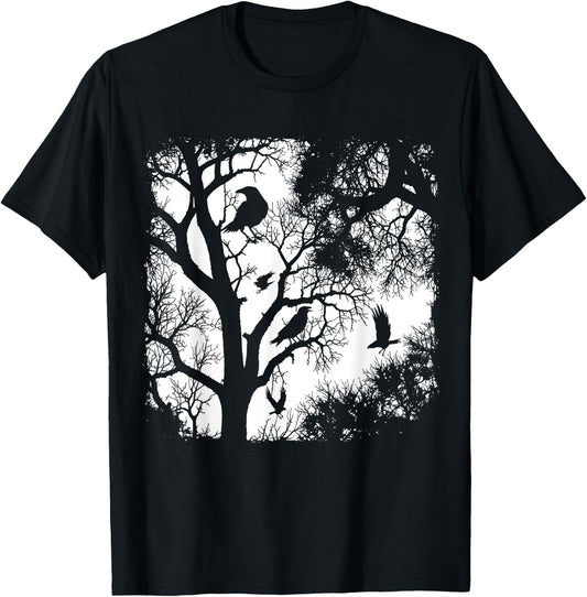 Gothic Raven Tree Dark Forest Crow Night Wilderness Aesthe T-Shirt - T-Shirt | Black