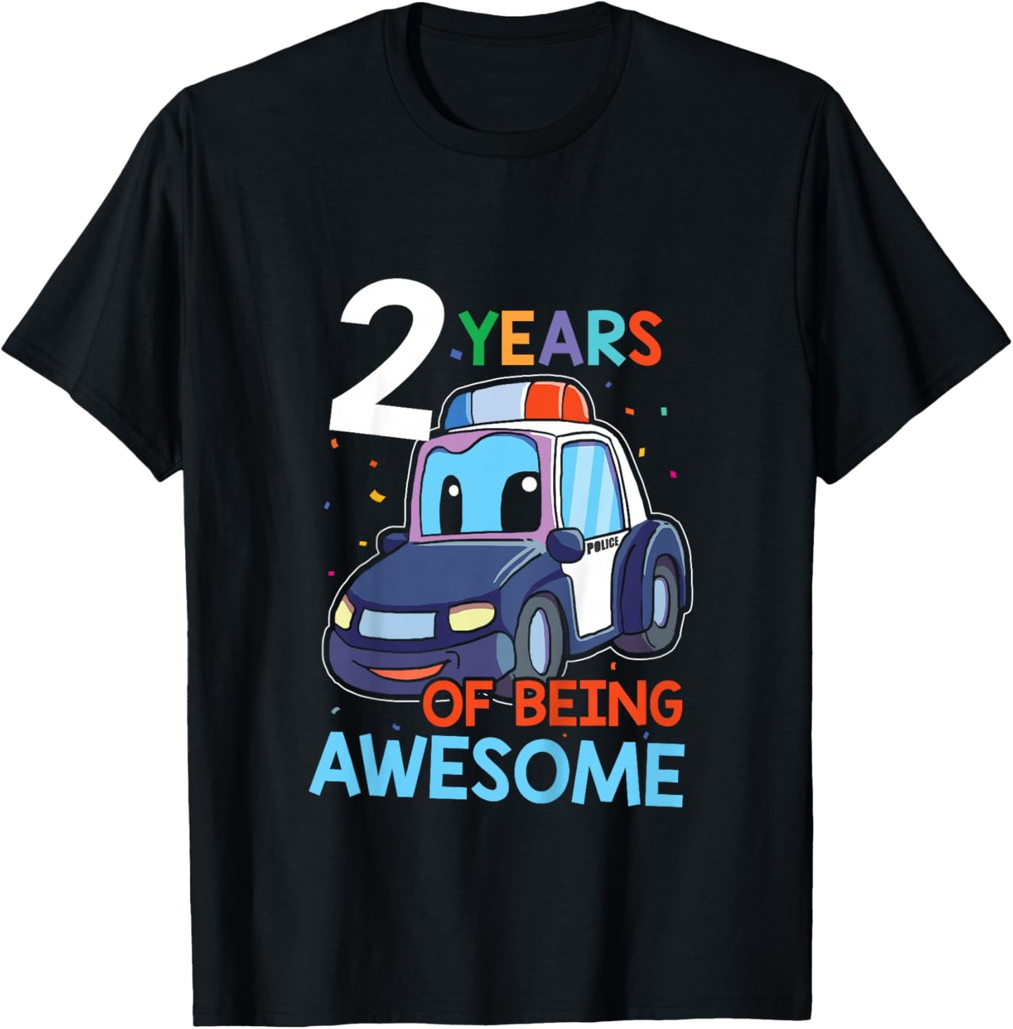 Kids 2 Year Old Shirt Birthday Boy Shirt 2nd Police Car Gift T-Shirt - T-Shirt | Black