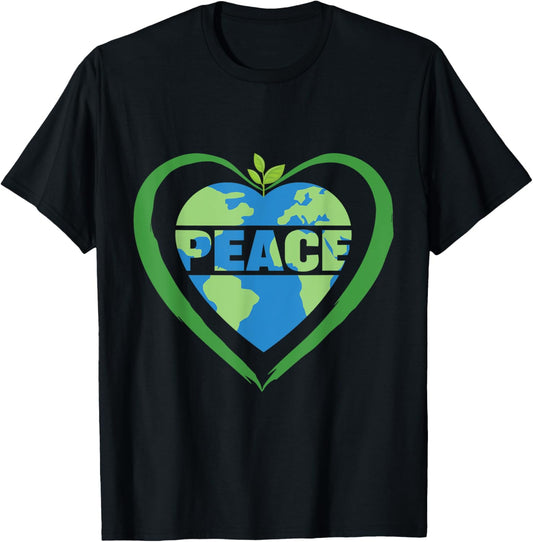 Peace Eco-friendly Heart Earth Day T-Shirt - T-Shirt | Black