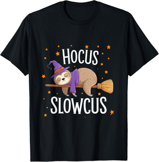 Hocus Slowcus Cute Funny Sloth Halloween 2024 T-Shirt - T-Shirt | Black