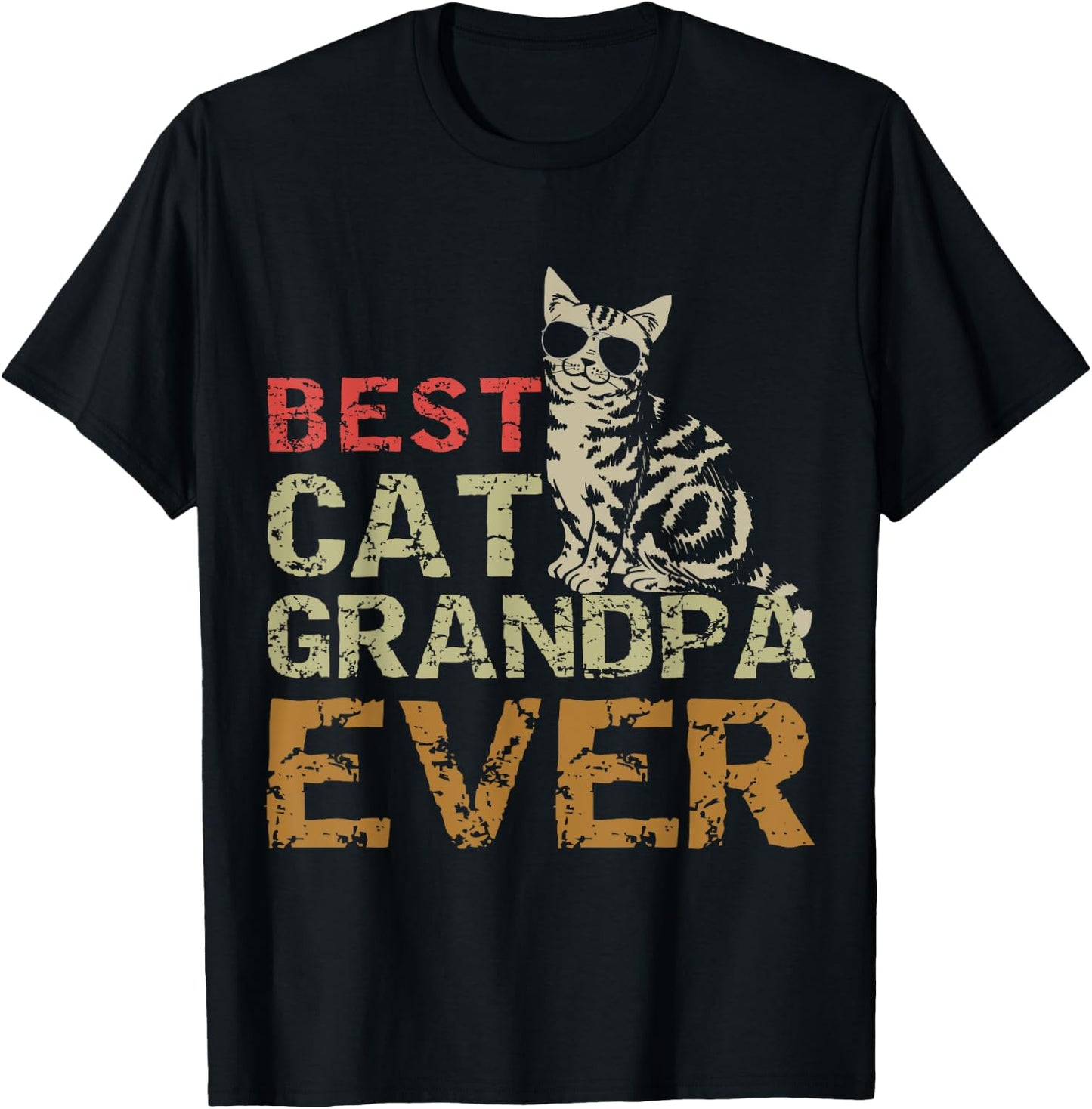 Best Cat Grandpa Ever Funny Cat Kitty Lover Retro Style Gift Women Girls Kids T-Shirt - T-Shirt | Black