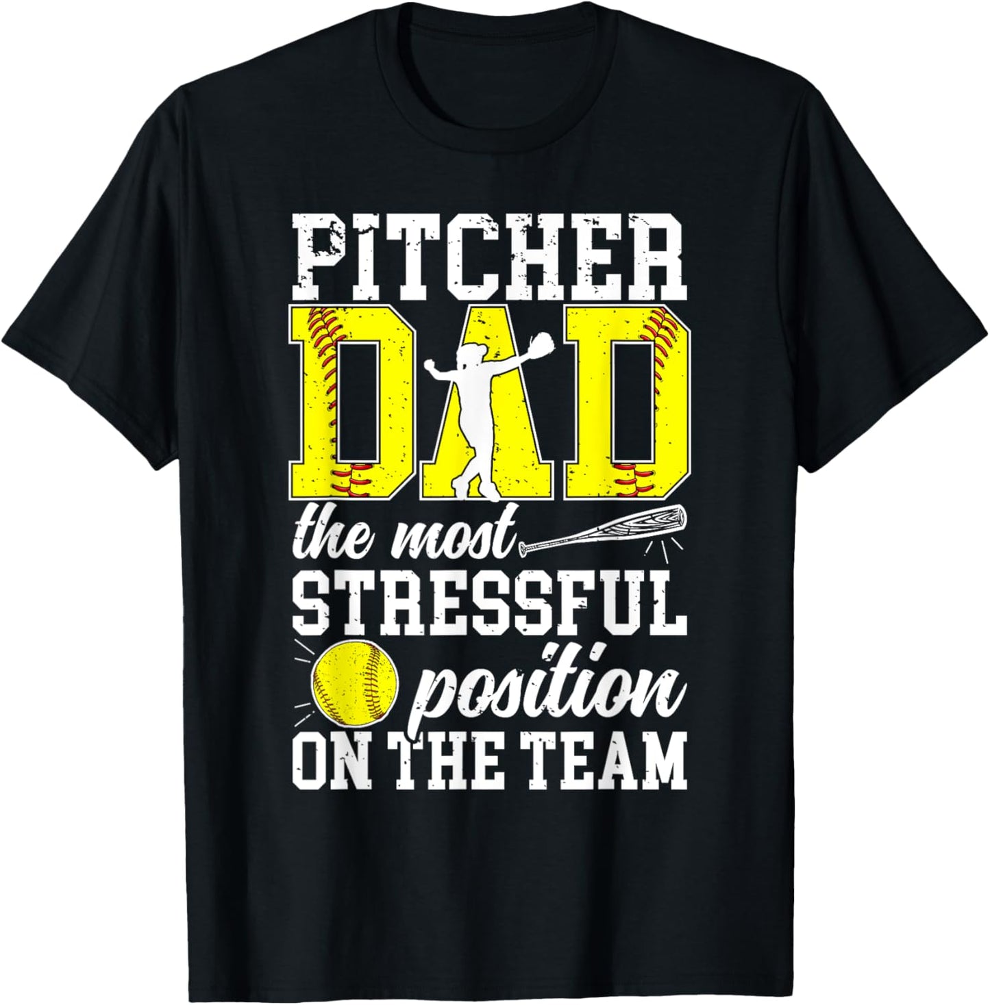 Softball Pitcher Dad Funny Dad Of A Softball Pitcher Father T-Shirt - T-Shirt | Black
