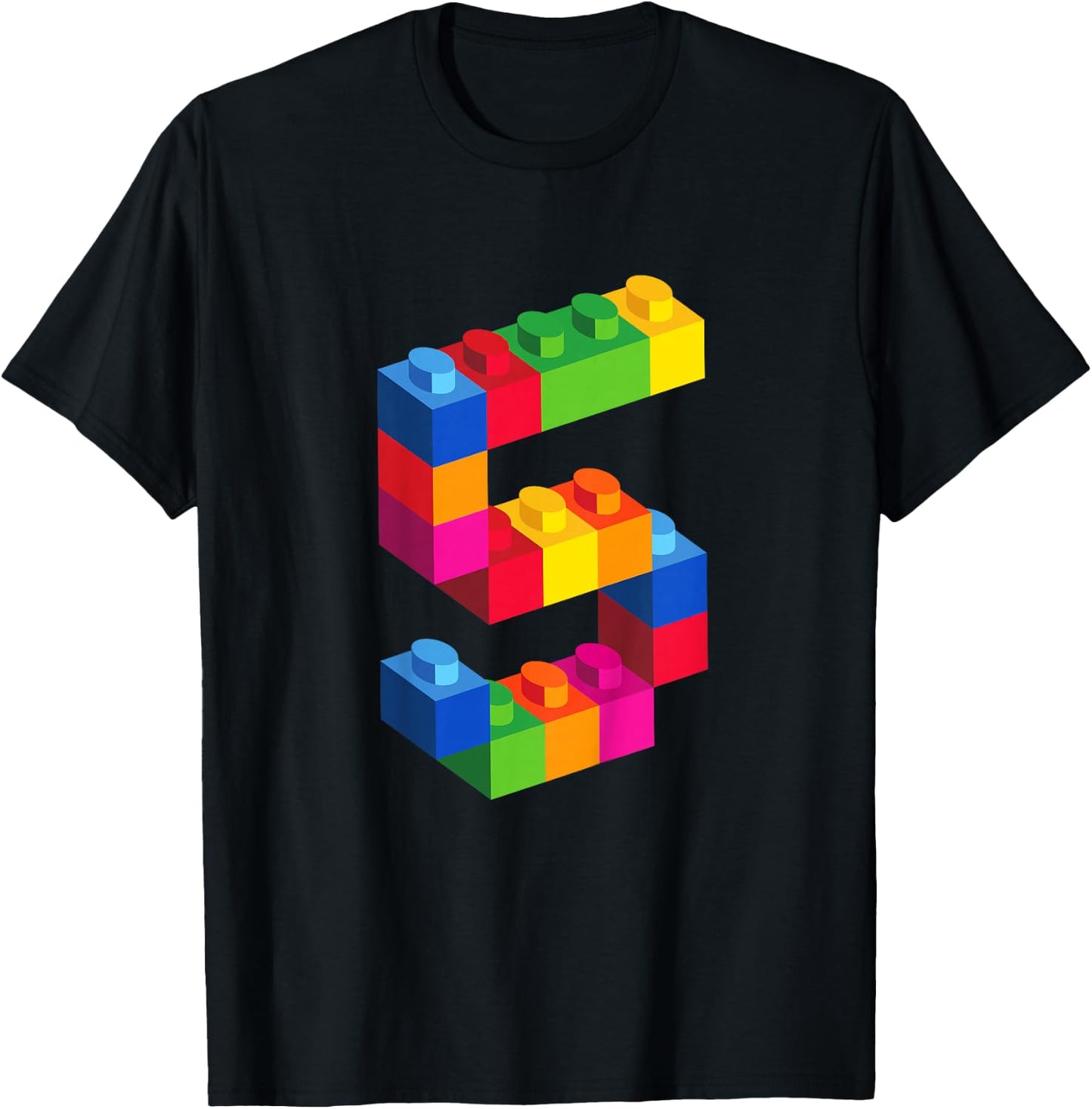 5 Year Old Building Blocks Birthday T Shirt Bricks 5th Gift T-Shirt - T-Shirt | Black