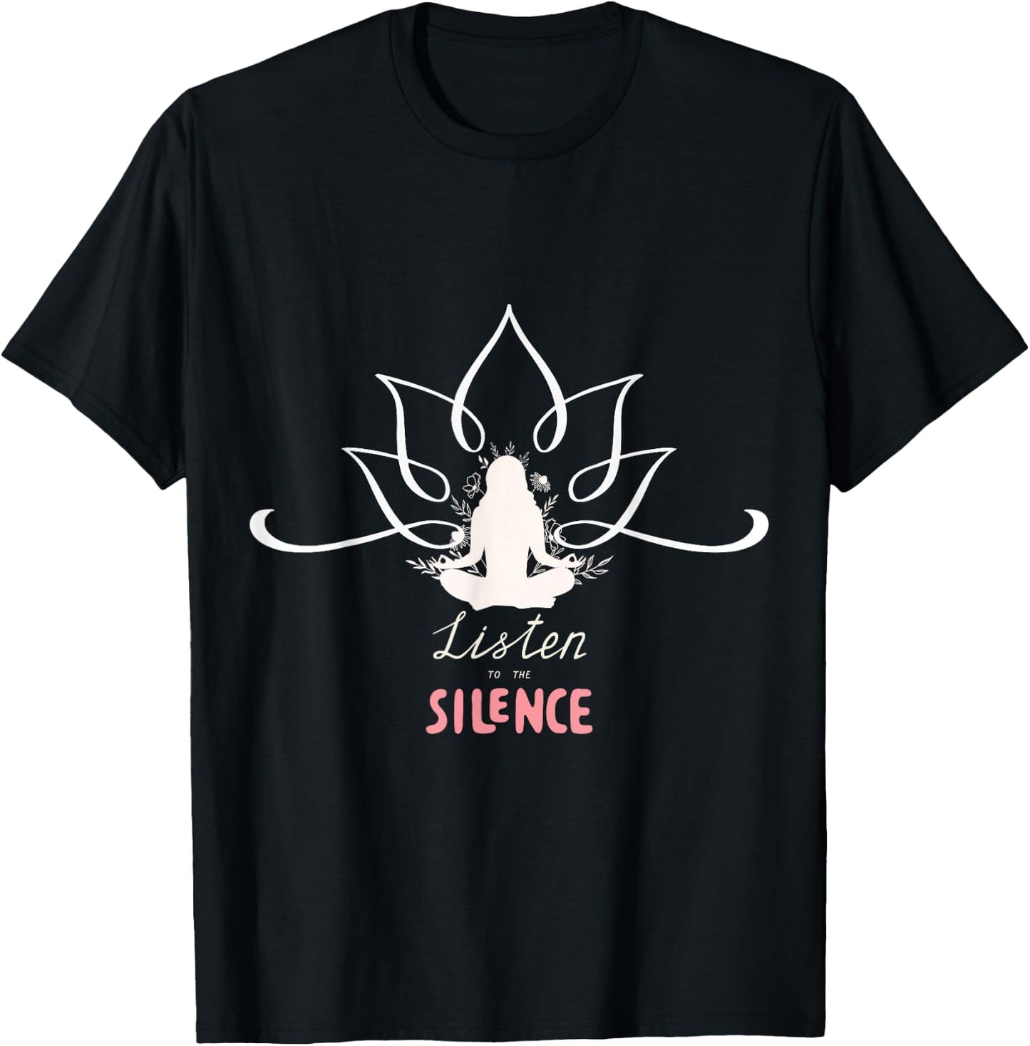 Meditative Silence: Yoga Lotus Design T-Shirt - T-Shirt | Black