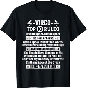 Zodiac Sign Funny Top 10 Rules Of Virgo Funny Horoscope T-Shirt - T-Shirt | Black