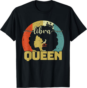Libra Queen Libra Birthday Afro Libra Zodiac Sign Vintage T-Shirt - T-Shirt | Black