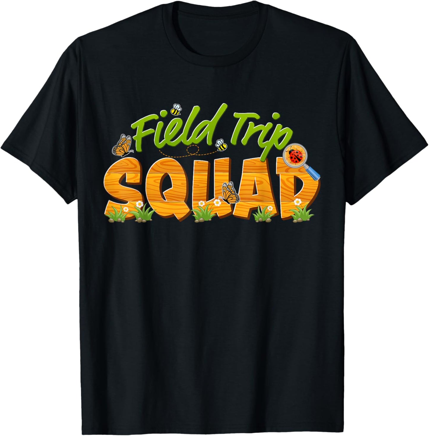 Nature Field Trip Squad School Matching Teacher Green Fields T-Shirt - T-Shirt | Black