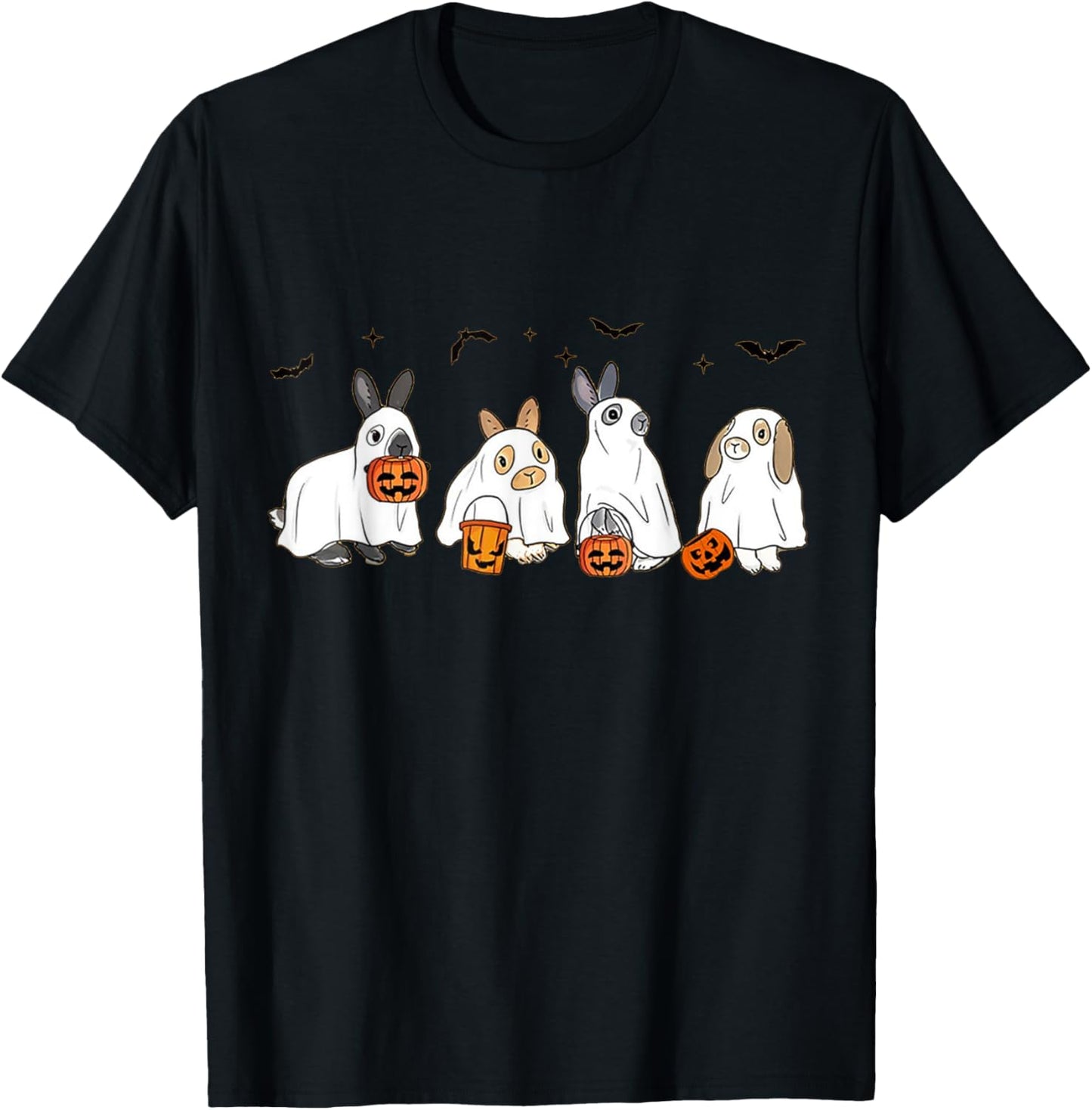 Cute Fall Ghost Bunny Rabbit Halloween Costume Spooky Season T-Shirt - T-Shirt | Black