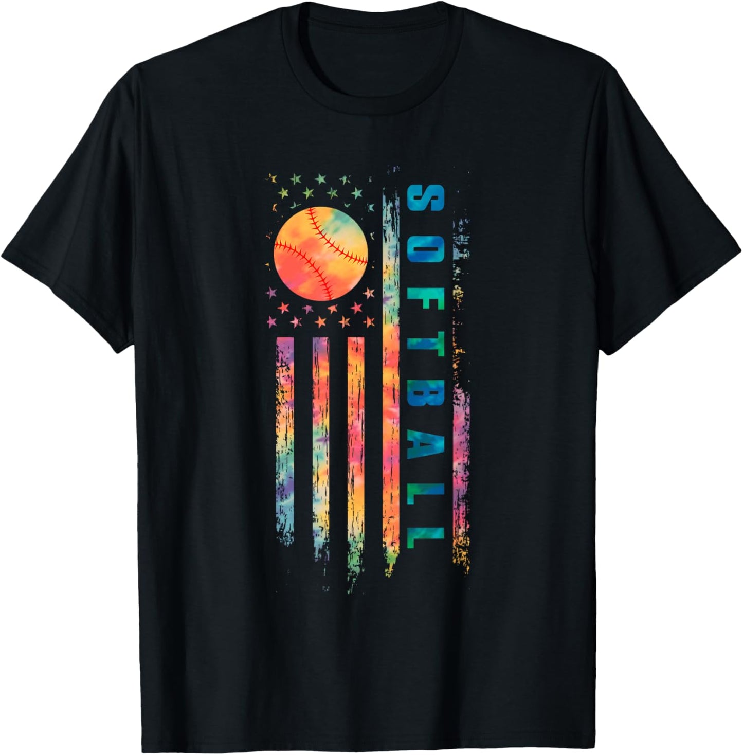 Tie Dye Softball Teen Girls Softball Player USA Flag T-Shirt - T-Shirt | Black