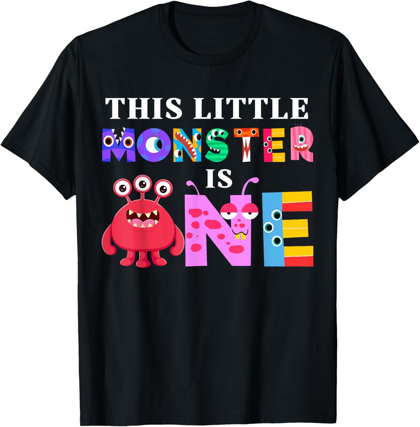 This Little Monster is One 1st Birthday Party Family Monster T-Shirt - T-Shirt | Black