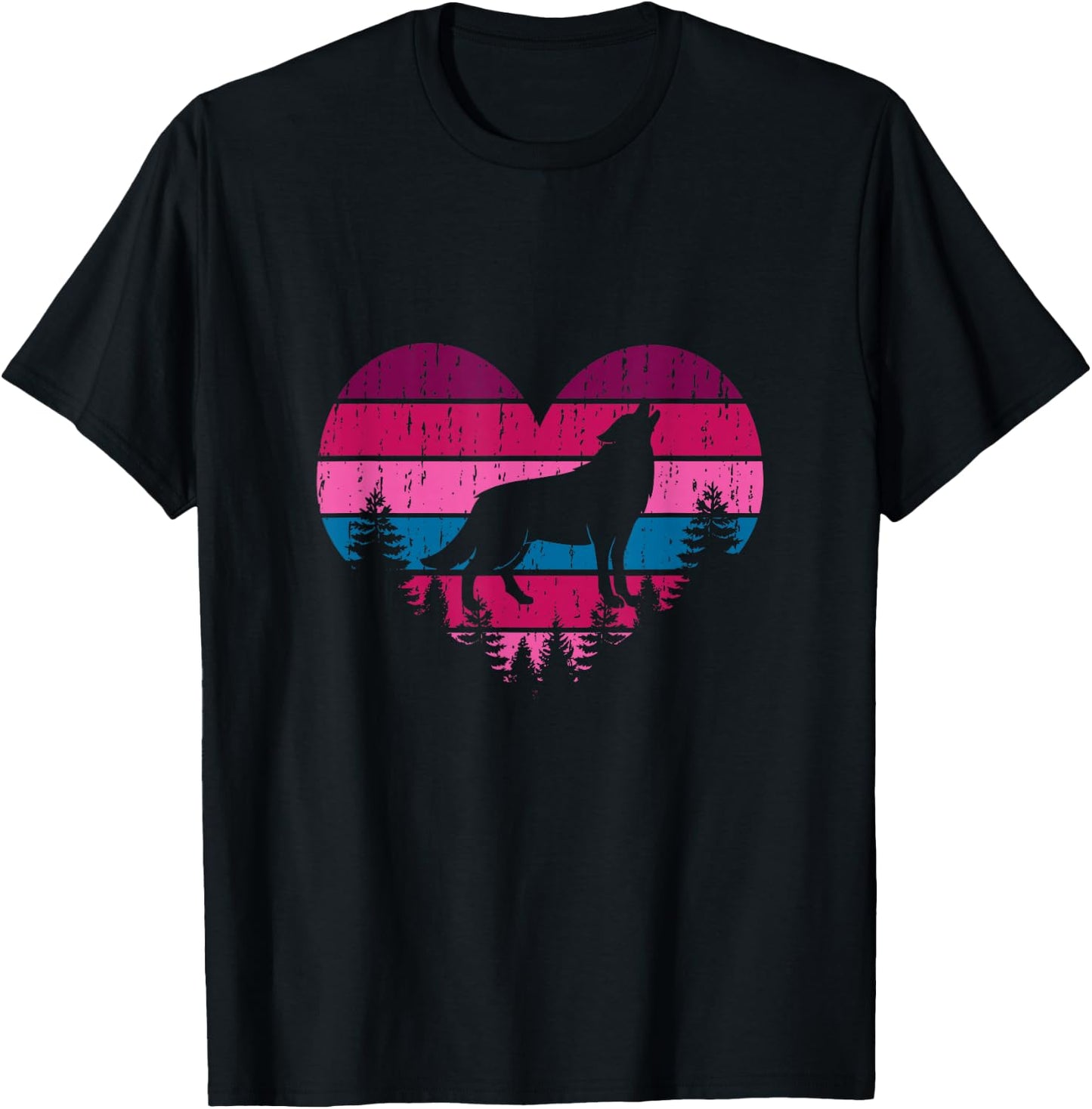 Wolf Girl Valentines Day Vintage Cute Loves Wolves T-Shirt - T-Shirt | Black