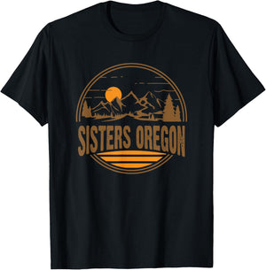 Vintage Sisters, Oregon Mountain Hiking Souvenir Print T-Shirt - T-Shirt | Black