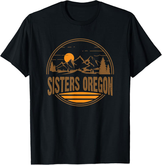 Vintage Sisters, Oregon Mountain Hiking Souvenir Print T-Shirt - T-Shirt | Black